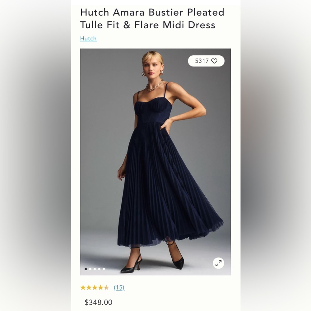 Hutch Amara Bustier Pleated Tulle Fit & Flare Midi Dress: color navy - Picture 6 of 13